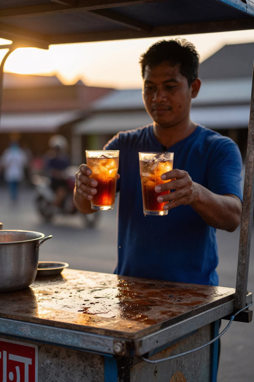 Serving Drinks in Phuket at Golden Hour in in Phuket, Thailand