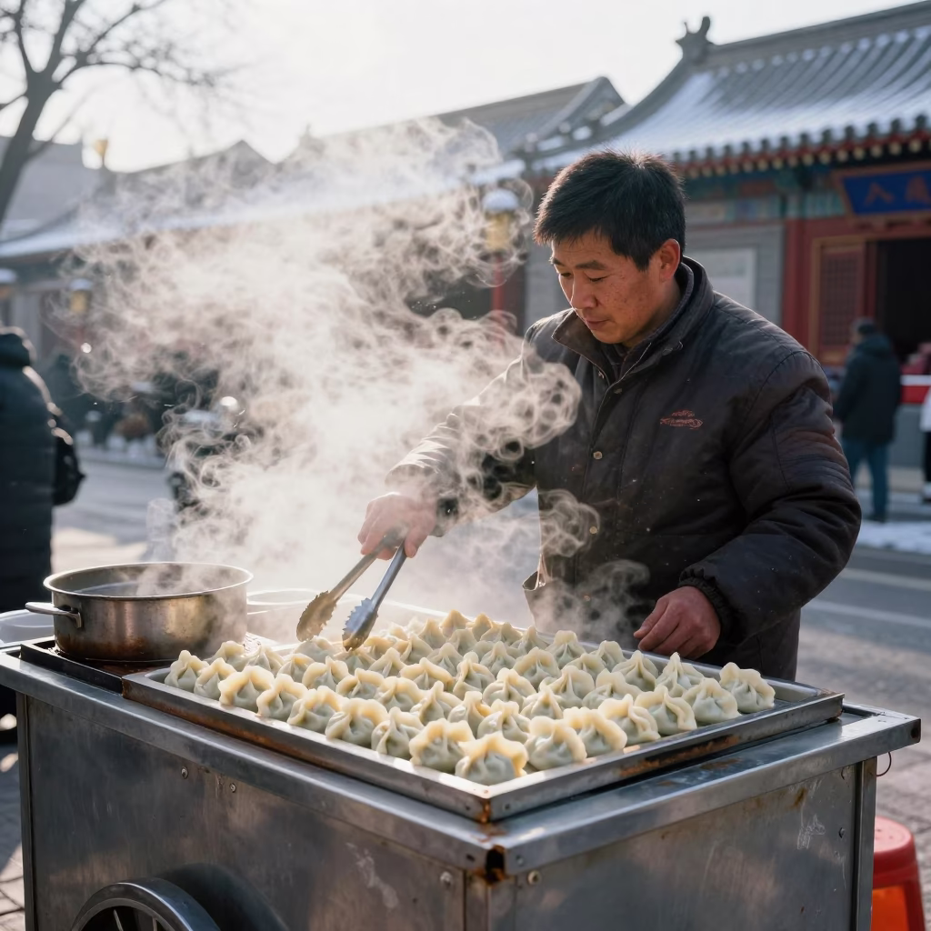 Serving Dumplings in Beijing in in Beijing, China