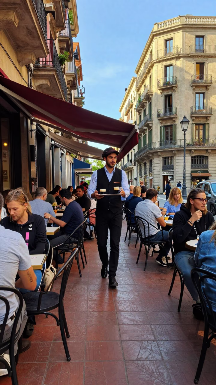 Serving Espresso in Barcelona in in Barcelona, Spain