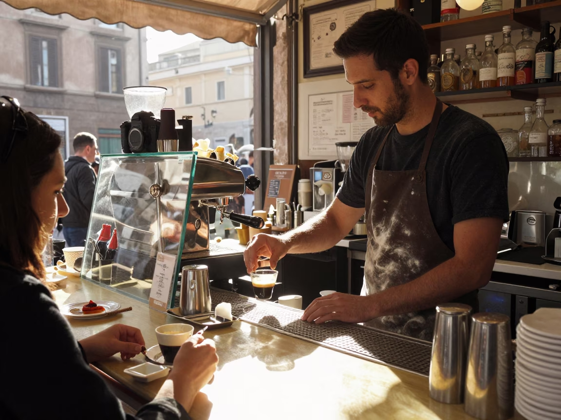 Serving Espresso in Rome in in Rome, Italy