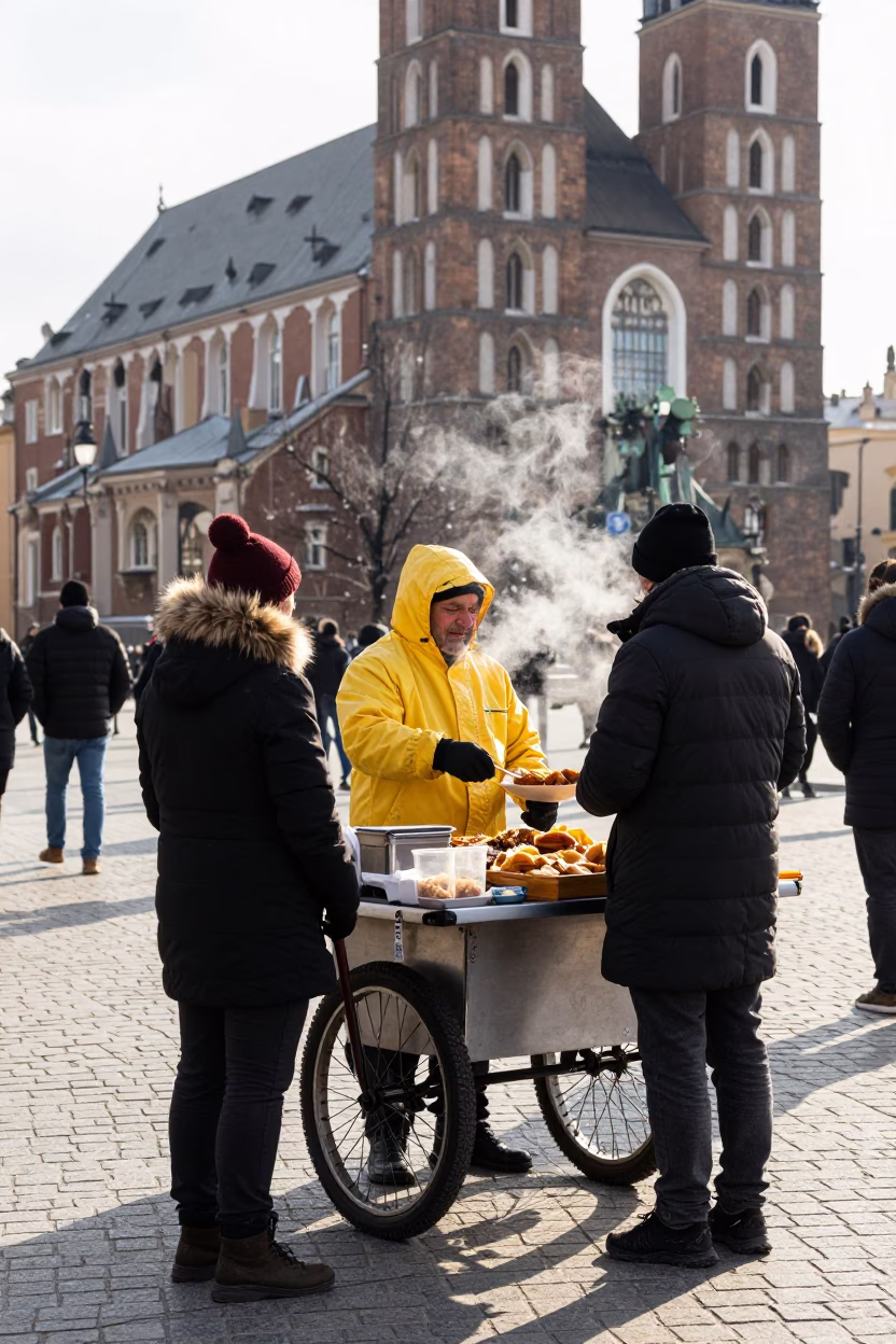 Serving Food in Krakow in in Krakow, Poland