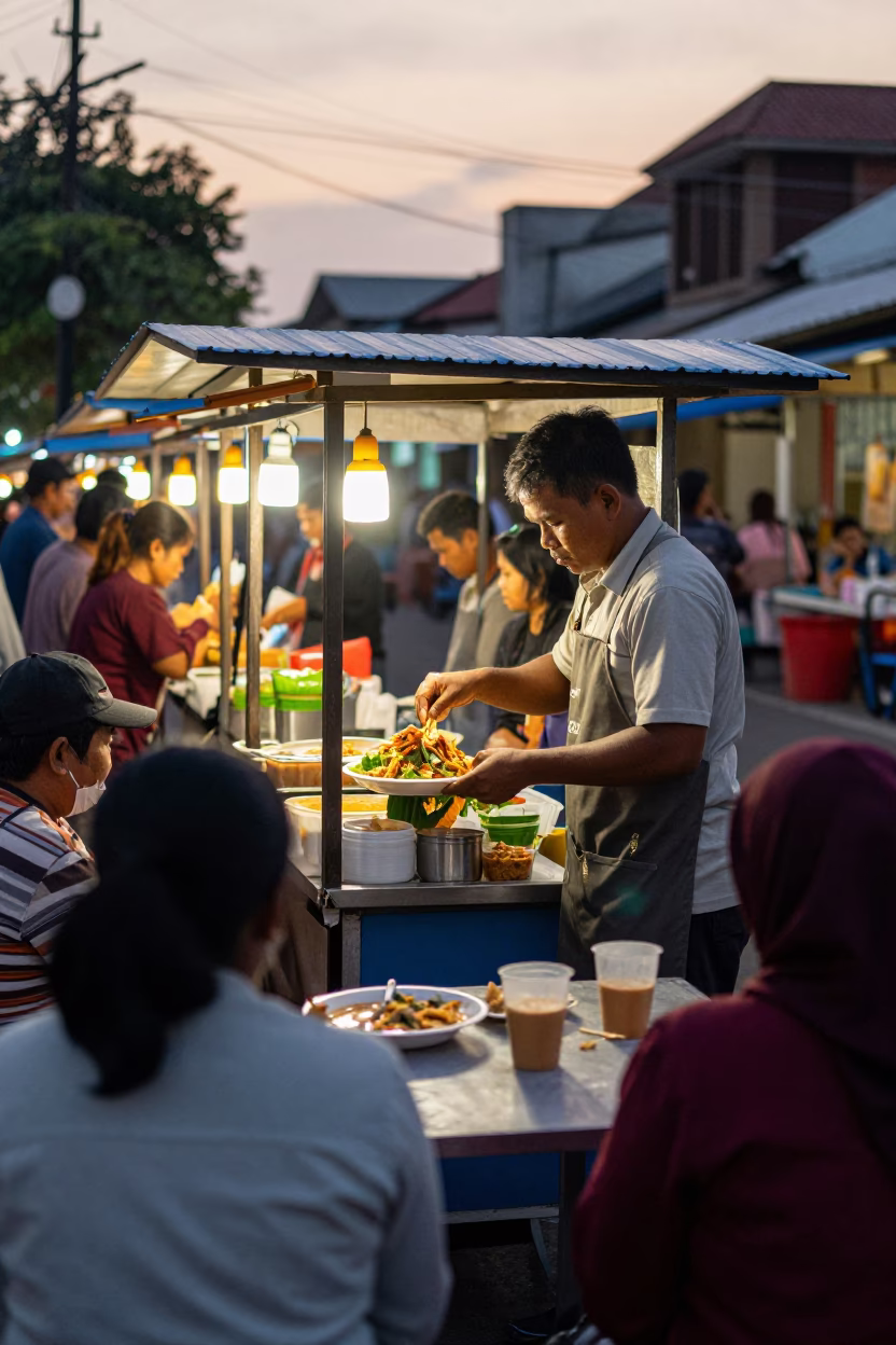 Serving Gado-gado in Surabaya at First Light Of Dawn in in Surabaya, Indonesia