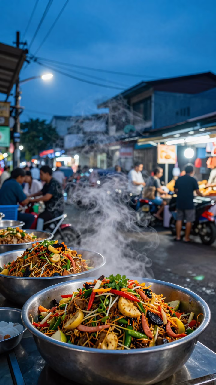 Serving Gado-Gado in Surabaya at The Last Blue Light Of Evening in in Surabaya, Indonesia
