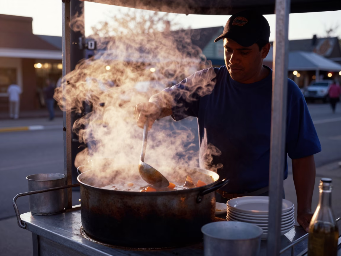 Serving Gumbo in New Orleans at Sunset Light in in New Orleans, Louisiana, United States