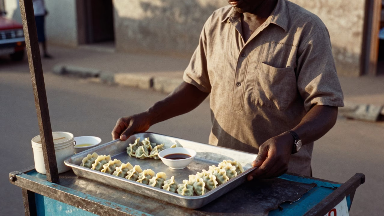Serving Gyoza in Dakar at The Late Morning Light in in Dakar, Senegal