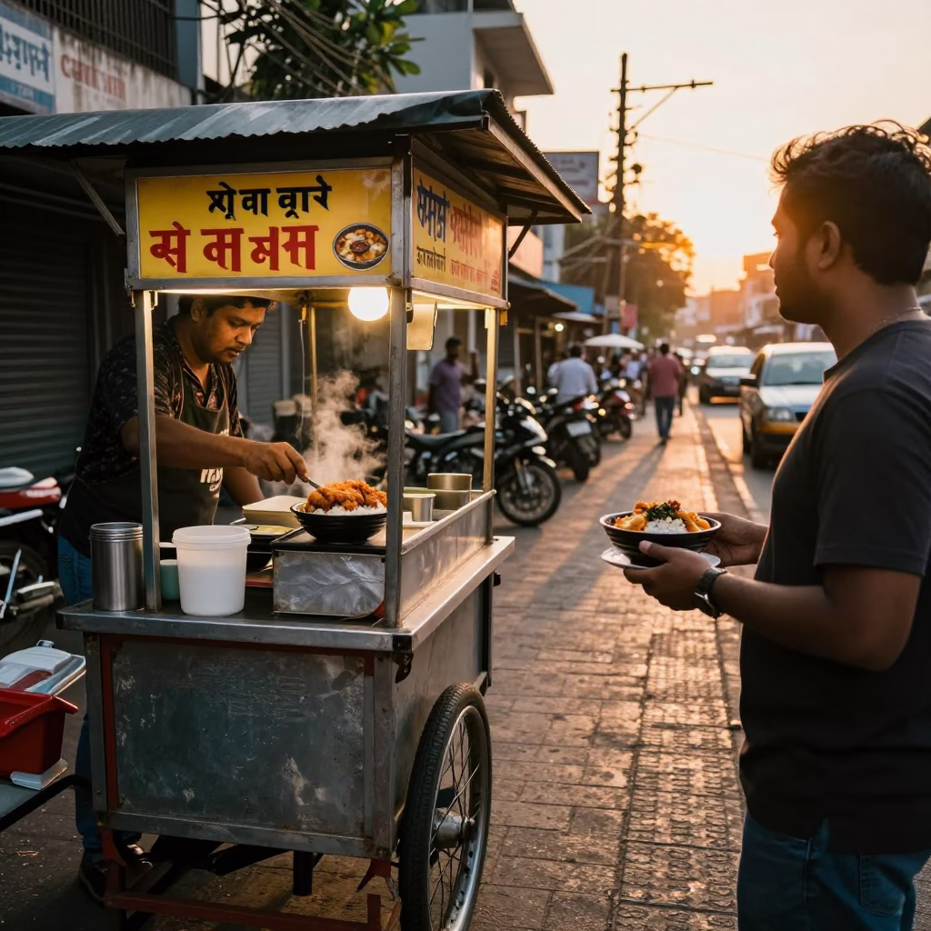 Serving Katsudon in Mumbai at Sunset Light in in Mumbai, India