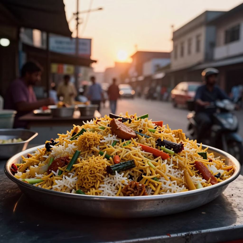 Serving Koshari in Kolkata at Golden Hour in in Kolkata, India