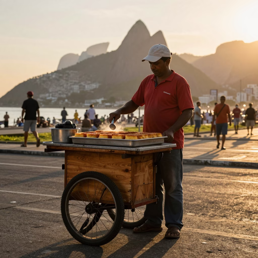 Serving Kunafa in Rio De Janeiro at Sunset Light in in Rio de Janeiro, Brazil