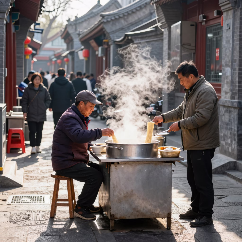 Serving Noodles in Beijing in in Beijing, China
