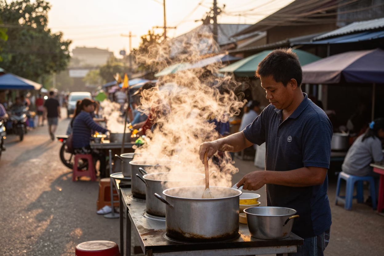 Serving Noodles in Chiang Mai in in Chiang Mai, Thailand