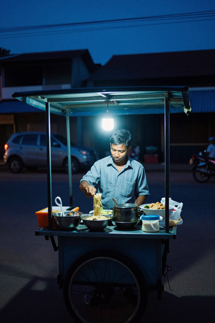 Serving Noodles in Phnom Penh in in Phnom Penh, Cambodia