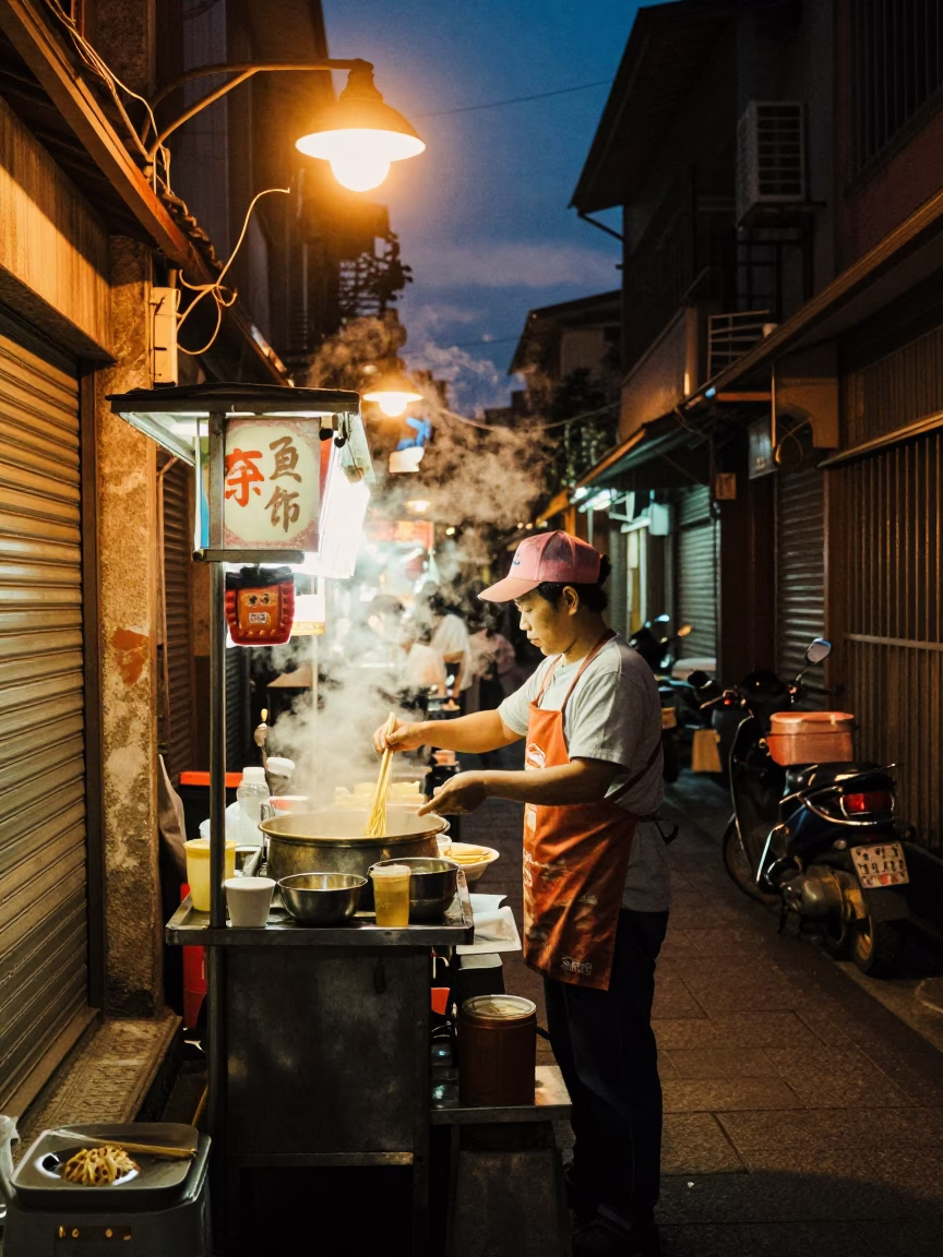 Serving Noodles in Tainan in in Tainan, Taiwan