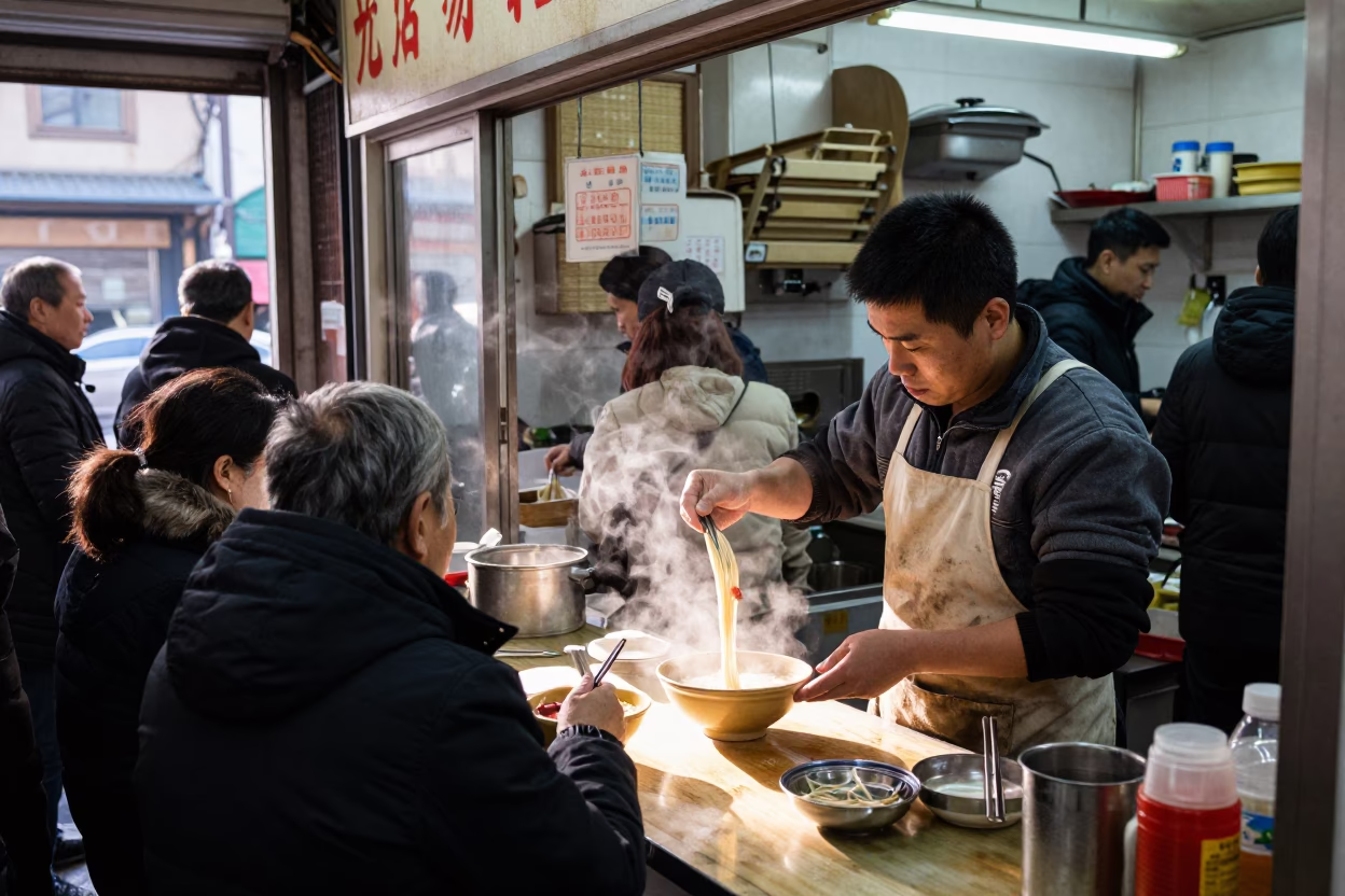 Serving Noodles in Taipei in in Taipei, Taiwan