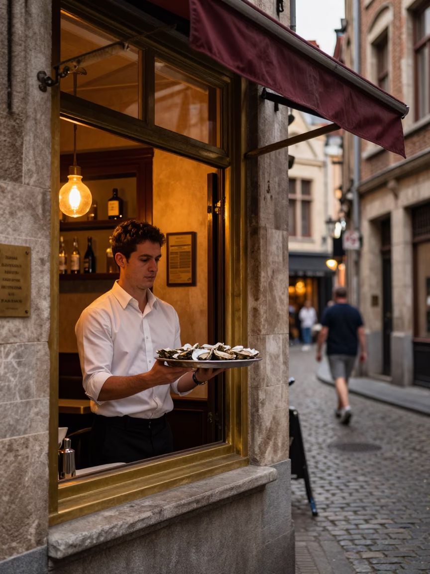 Serving Oysters in Brussels in in Brussels, Belgium