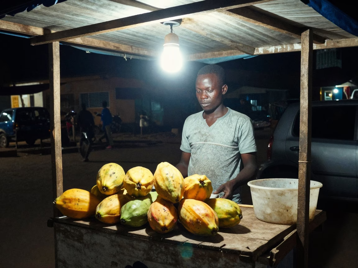 Serving Papayas in Accra at Deep In The Night Light in in Accra, Ghana
