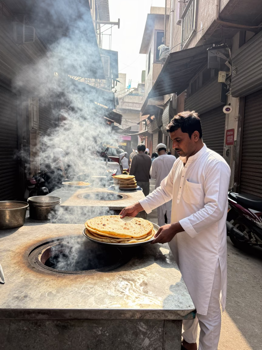Serving Parathas in Delhi in in Delhi, India