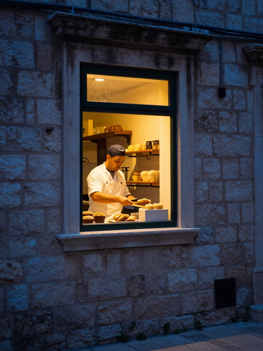 Serving Pastries in Dubrovnik in in Dubrovnik, Croatia