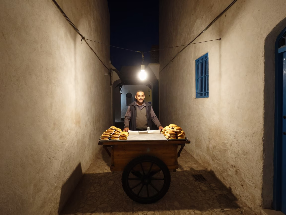 Serving Pastries in Tunis at The Deepest Night Sky Light in in Tunis, Tunisia