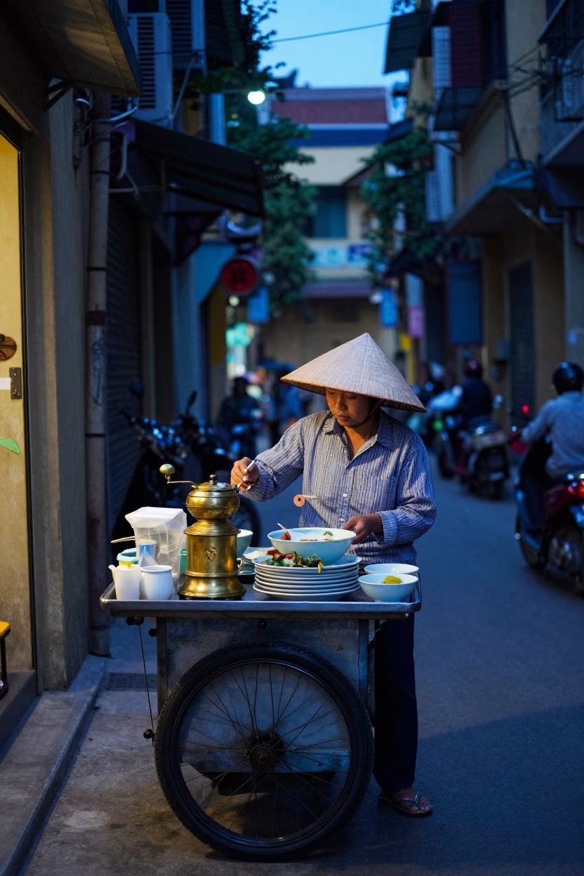 Serving Pho in Hanoi in in Hanoi, Vietnam