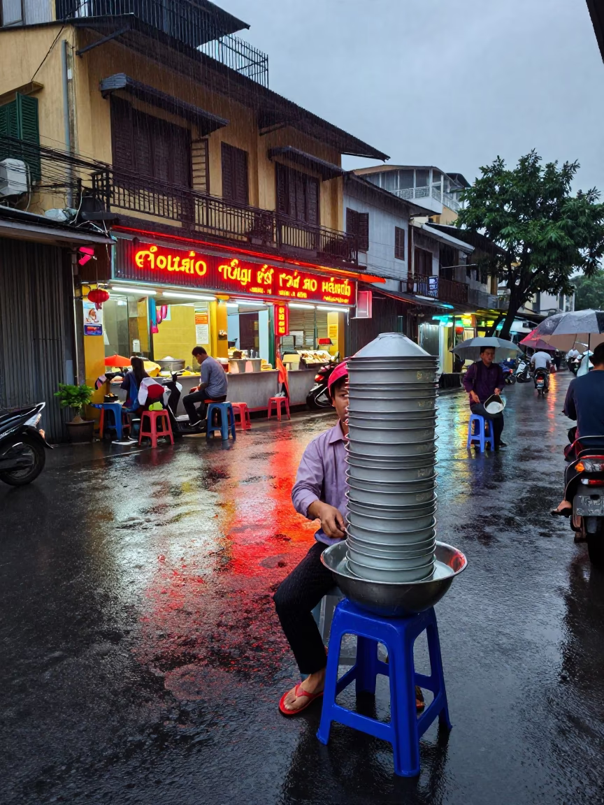Serving Pho in Ho Chi Minh City in in Ho Chi Minh City, Vietnam