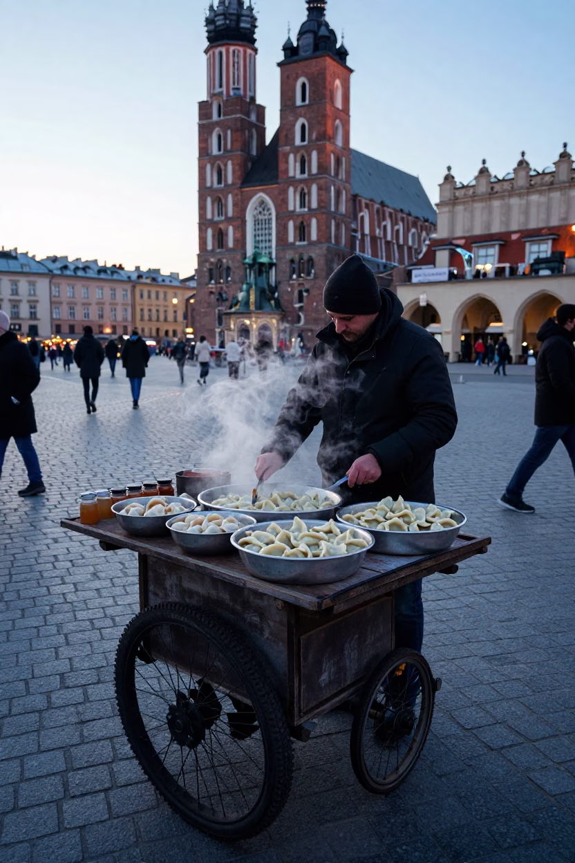 Serving Pierogi in Krakow in in Krakow, Poland