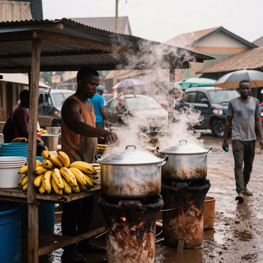 Serving Plantains in Accra in in Accra, Ghana