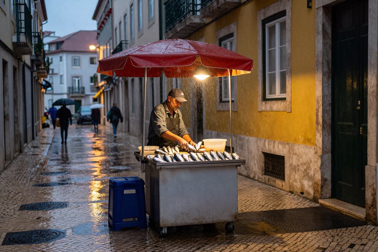 Serving Sardines in Lisbon in in Lisbon, Portugal
