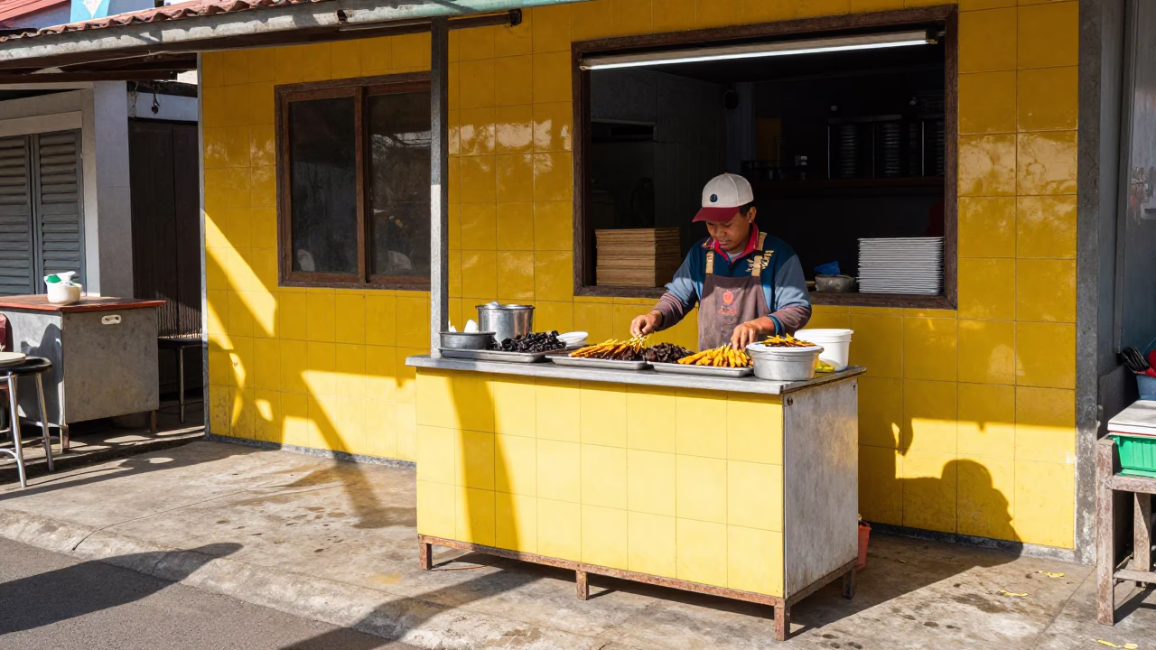 Serving Satay in Denpasar in in Denpasar, Indonesia