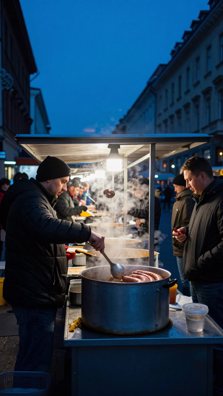 Serving Sausage in Budapest in in Budapest, Hungary