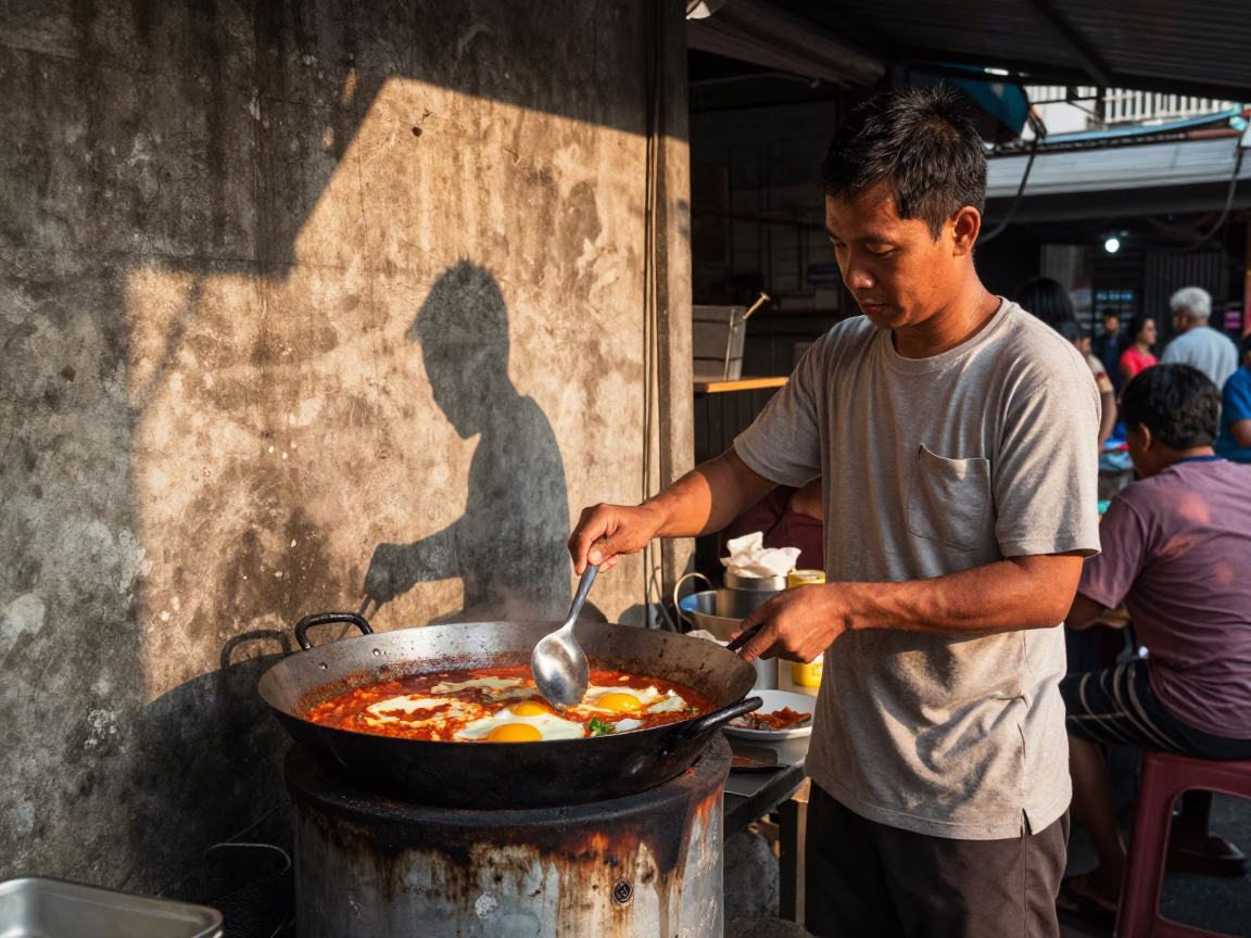 Serving Shakshuka at Sunset Light in Bangkok in in Bangkok, Thailand