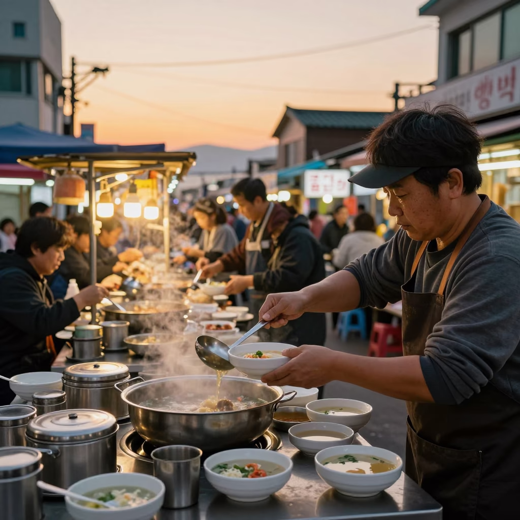 Serving Soup in Busan in in Busan, South Korea