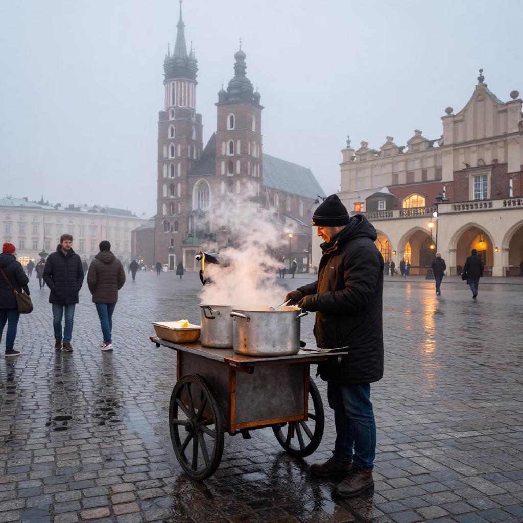 Serving Soup in Krakow in in Krakow, Poland