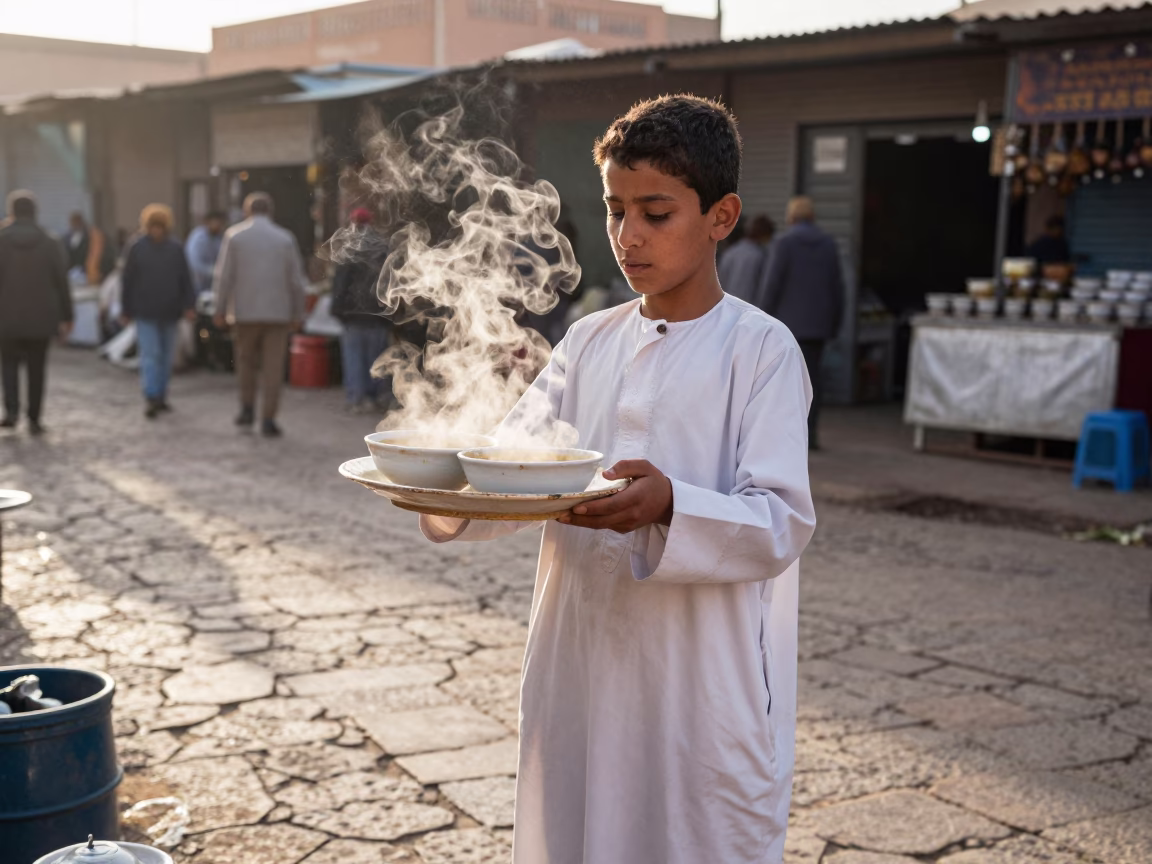 Serving Soup in Marrakech in in Marrakech, Morocco