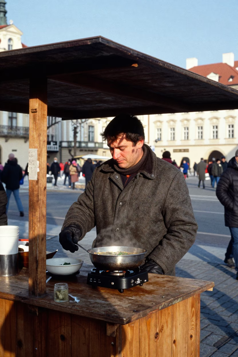 Serving Soup in Prague in in Prague, Czech Republic
