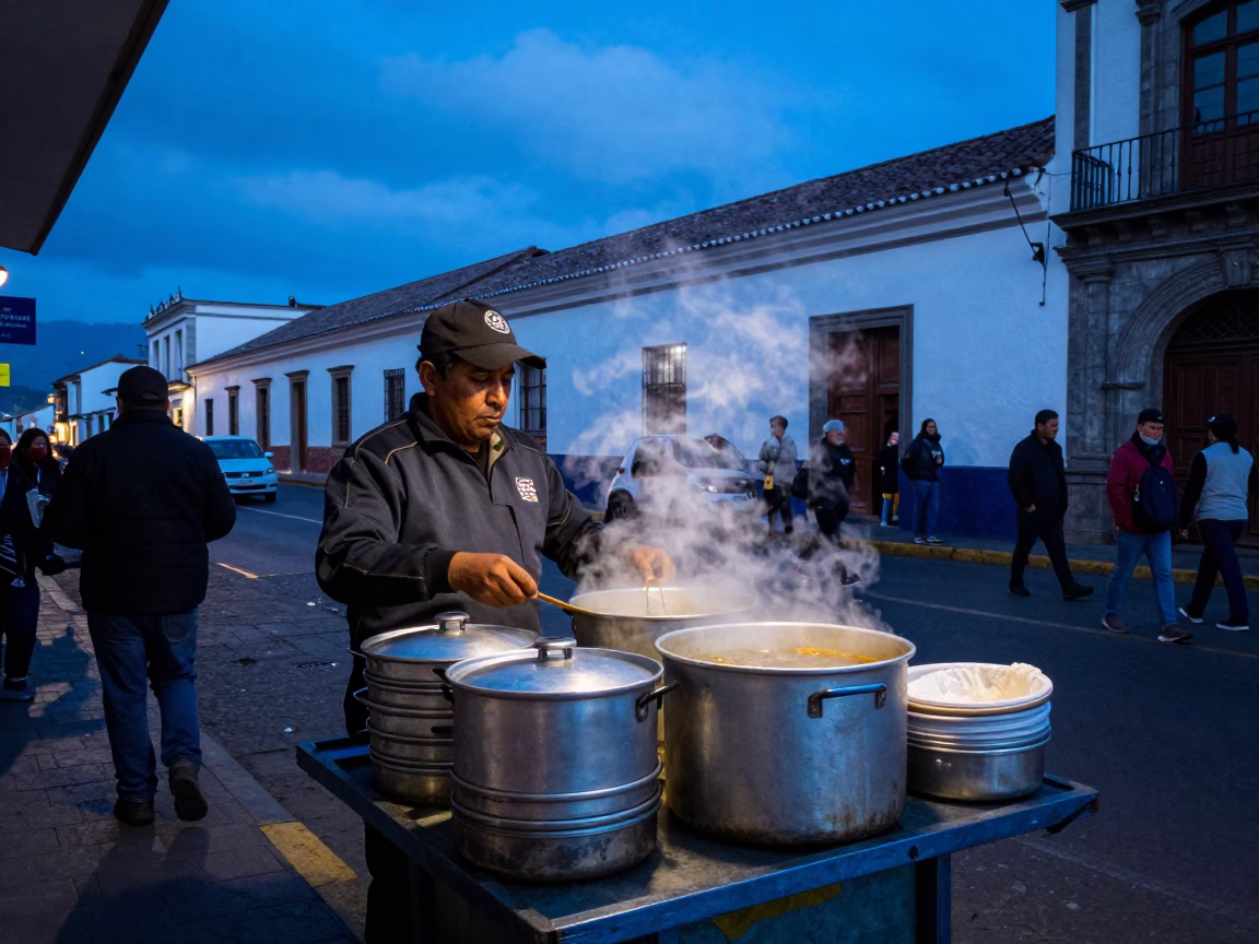 Serving Soup in Quito in in Quito, Ecuador