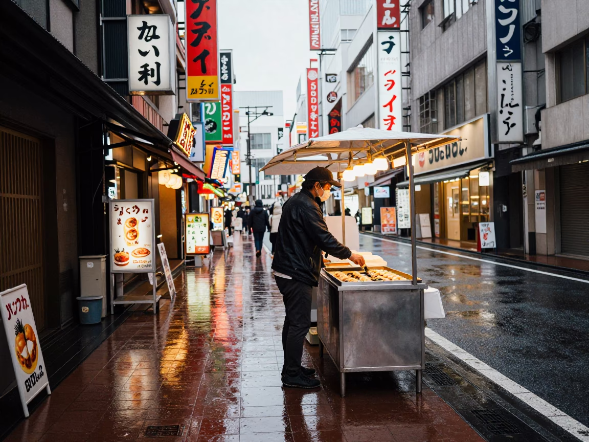 Serving Takoyaki in Osaka in in Osaka, Japan