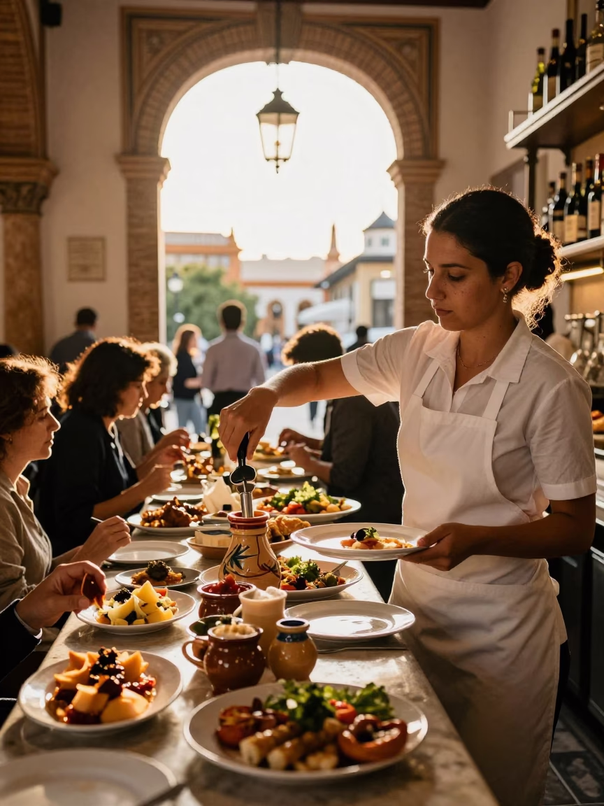 Serving Tapas in Seville in in Seville, Spain