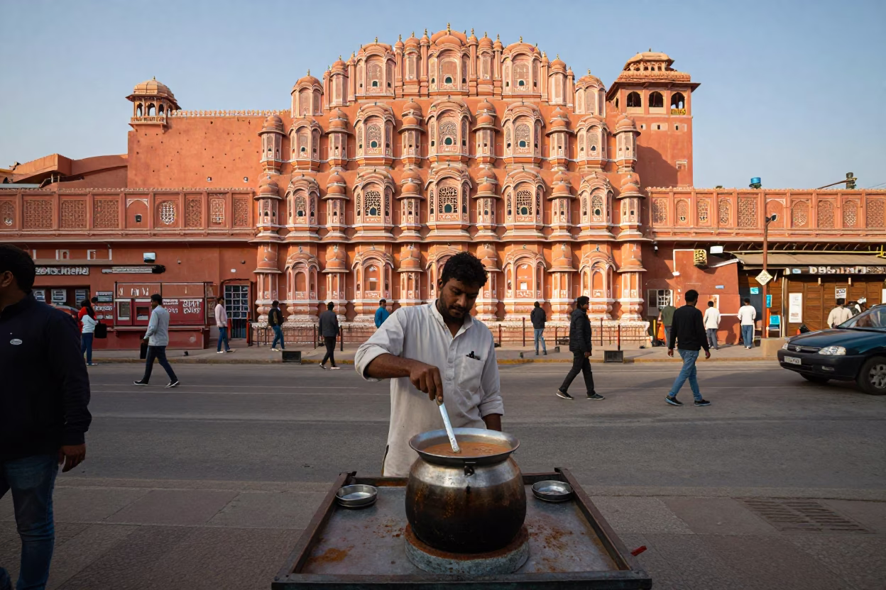 Serving Tea at Clear Late-afternoon Light in Jaipur in in Jaipur, India