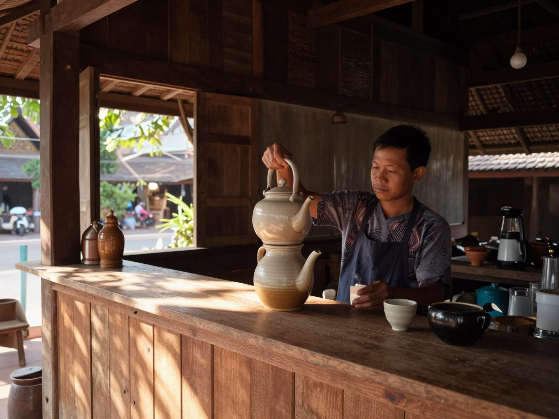 Serving Tea in Chiang Mai in in Chiang Mai, Thailand