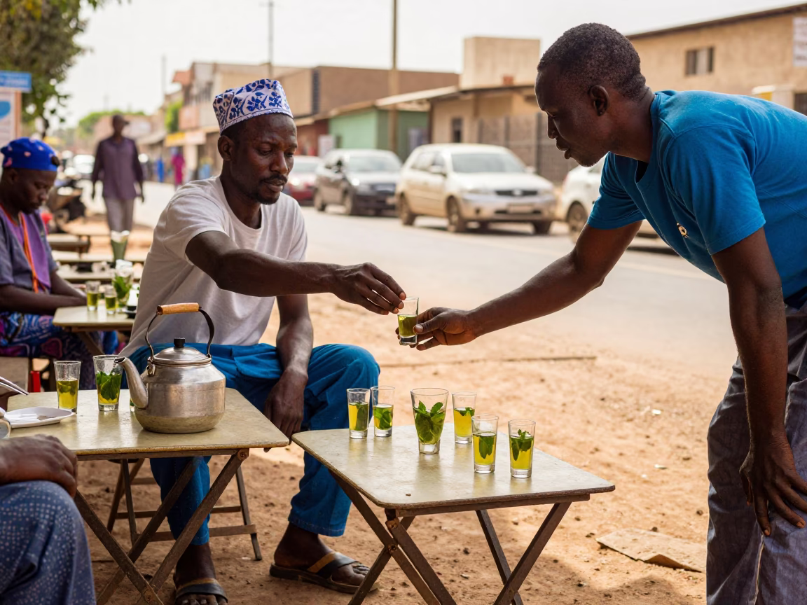 Serving Tea in Dakar at Late Afternoon Light in in Dakar, Senegal