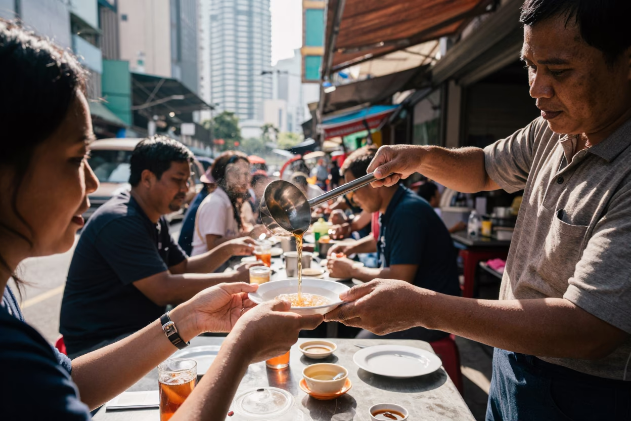 Serving Tea in Kuala Lumpur at Noon Light in in Kuala Lumpur, Malaysia