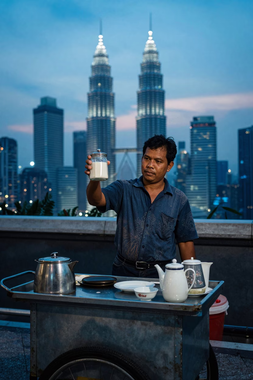 Serving Tea in Kuala Lumpur at The Last Blue Light Of Evening in in Kuala Lumpur, Malaysia