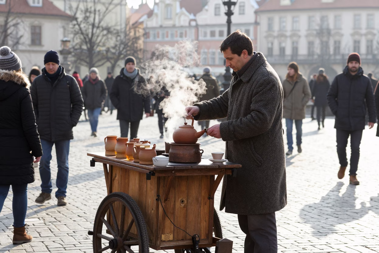 Serving Tea in Prague in in Prague, Czech Republic