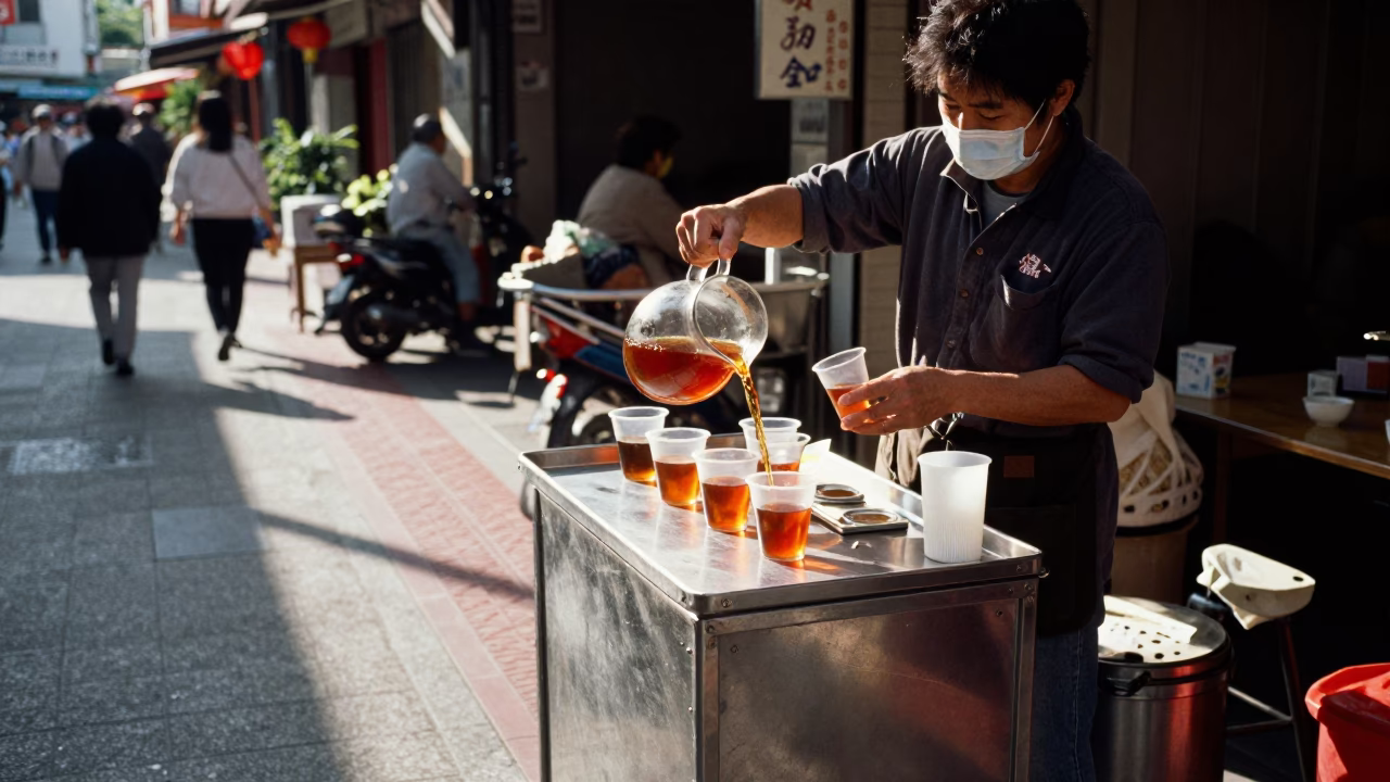 Serving Tea in Tainan at The Early Afternoon Light in in Tainan, Taiwan