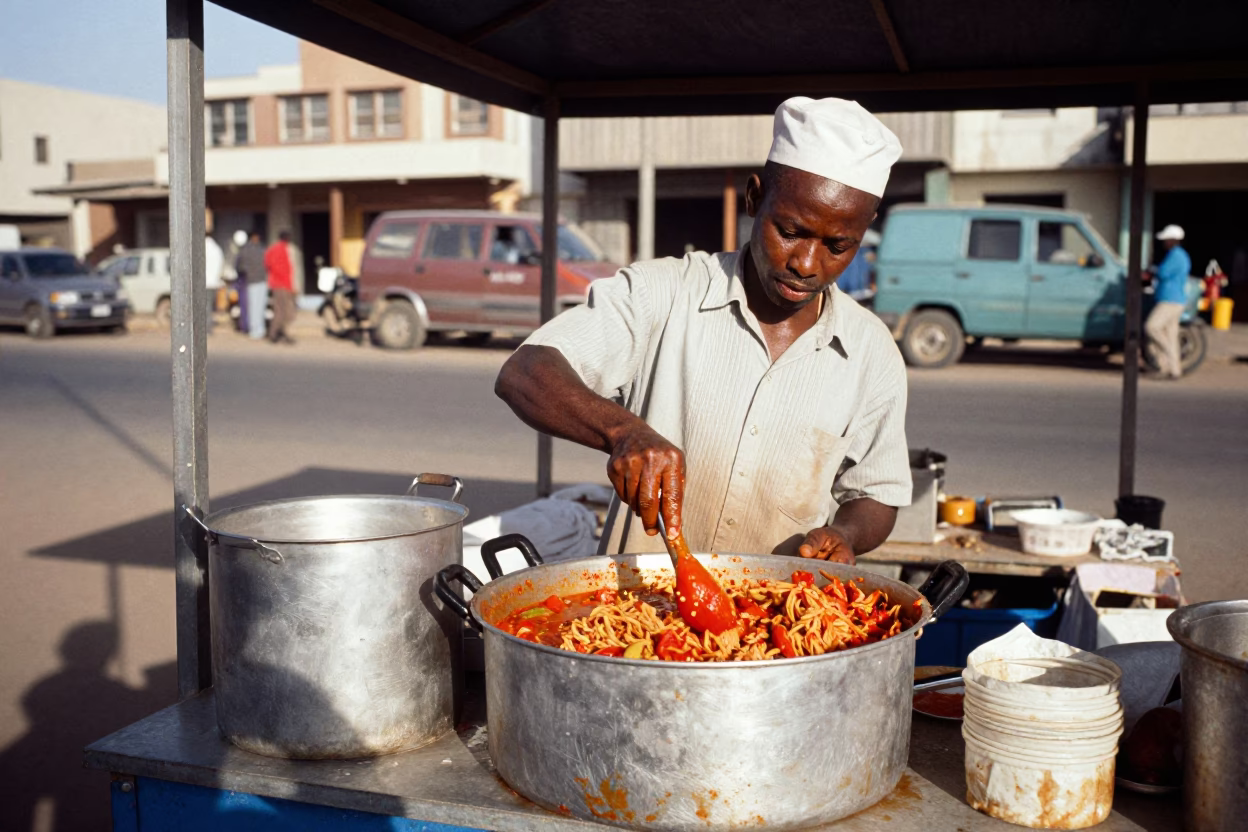 Serving Thieboudienne in Dakar in in Dakar, Senegal