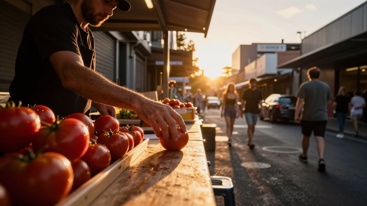 Serving Tomatoes in Melbourne at Sunset Light in in Melbourne, Victoria, Australia