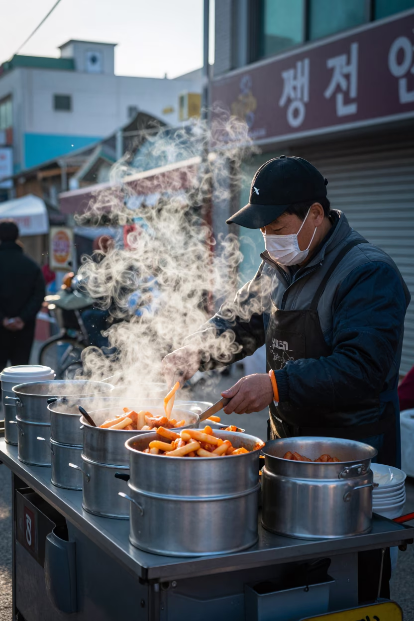 Serving Tteokbokki in Busan in in Busan, South Korea