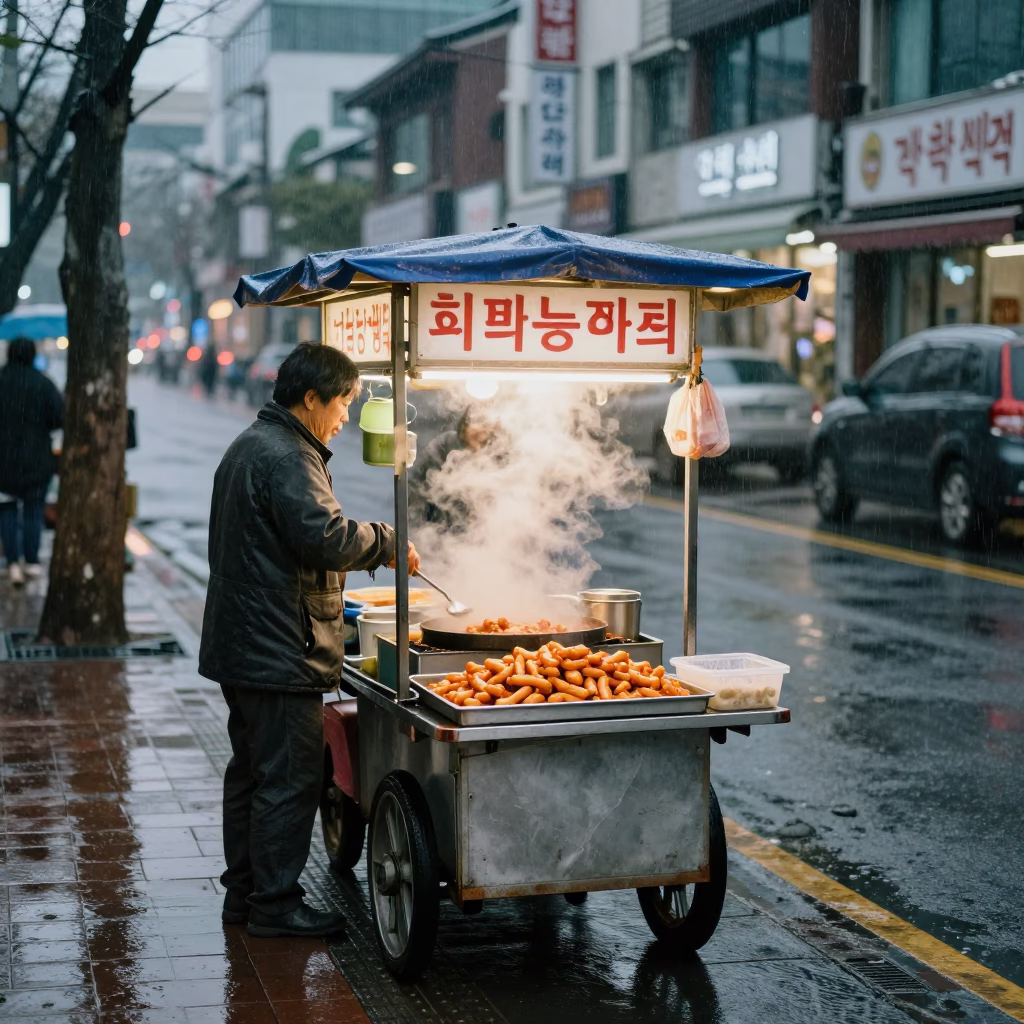 Serving Tteokbokki in Seoul in in Seoul, South Korea