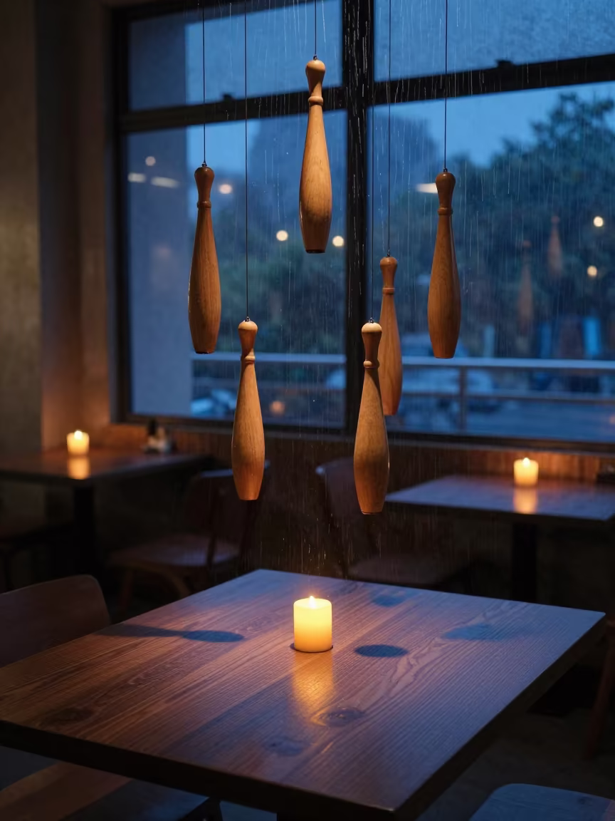 Seven Clubs Hovering Above Nanning Cafe Table in on a cafe table by a window in Nanning