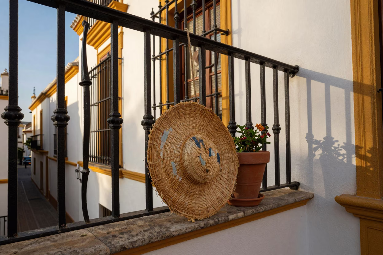 Seville Andalusian Balcony at Clear Late-afternoon Light in in Seville, Spain